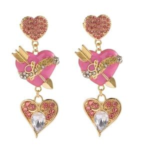 Betsey Johnson Love Heart Arrow Dangle Drop Earrings